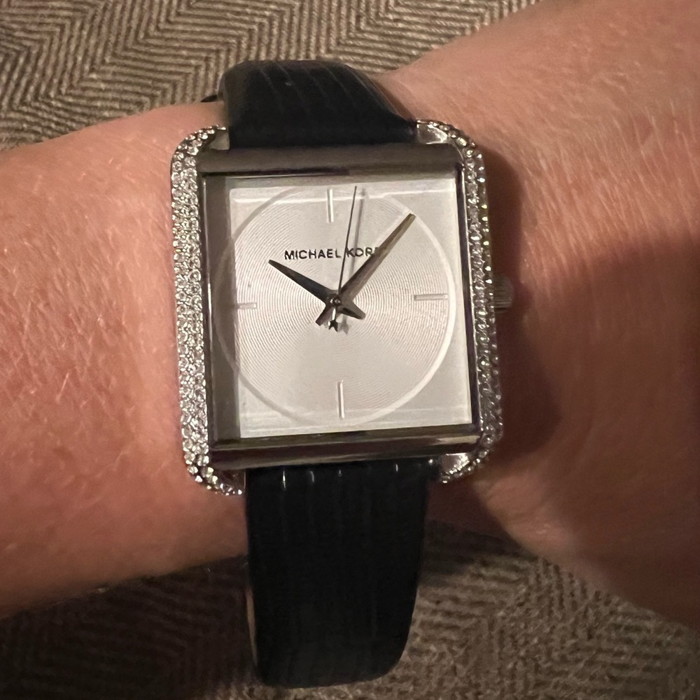 Michael Kors embossed snake print leather black with crystal watch face